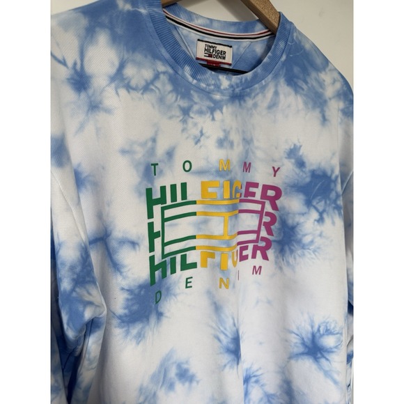 Tommy Hilfiger Other - Tommy Hilfiger Denim Sweater Mens Large Pullover Sweatshirt White Blue Clouds